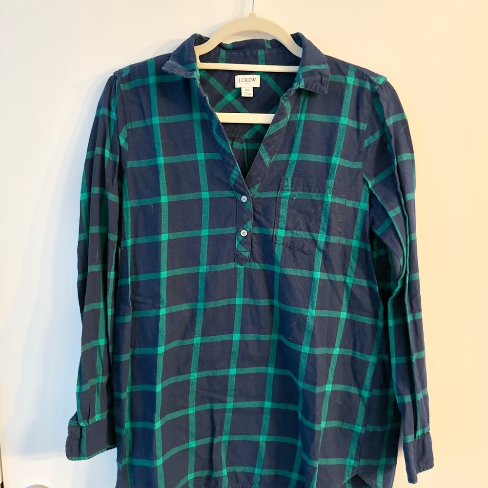 J. Crew Factory Women’s Navy and Green Plaid Popover Shirt